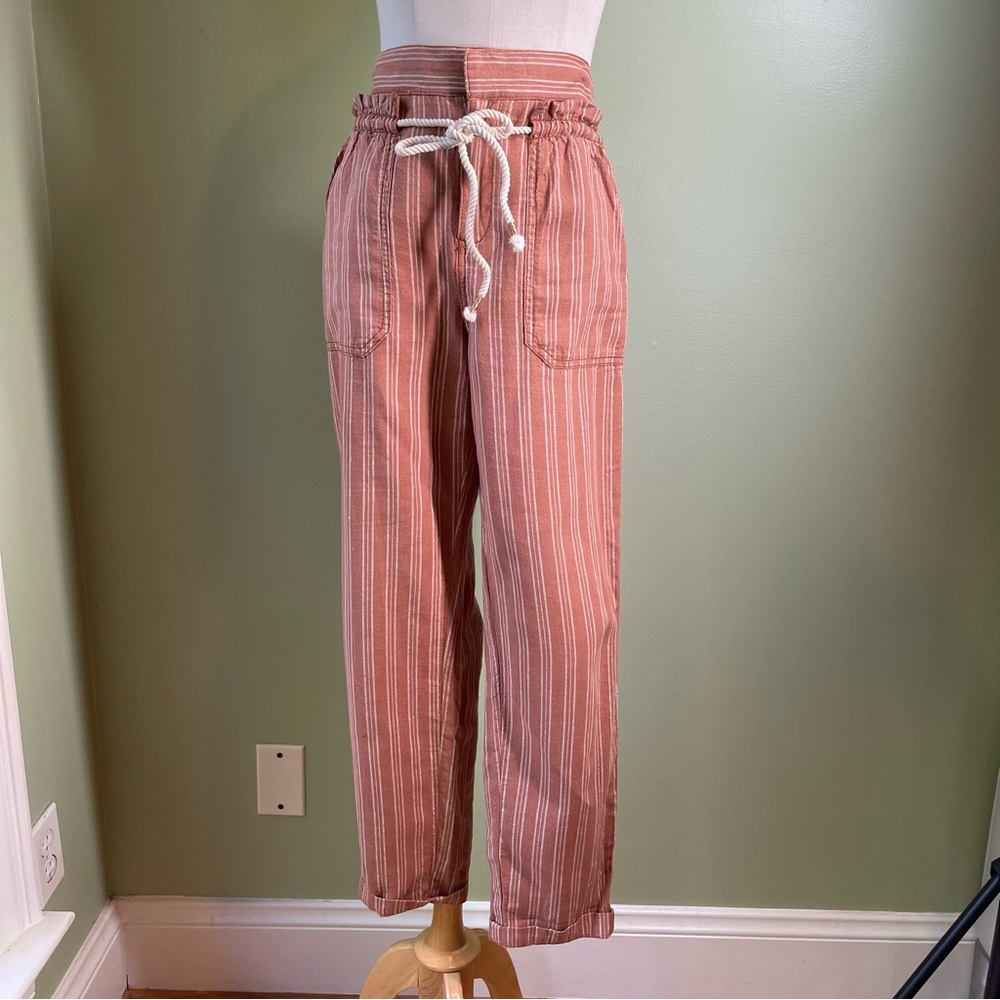 Anthropologie Women’s Cedar White Striped Beachy Joggers Pants-Size XS Oversized
